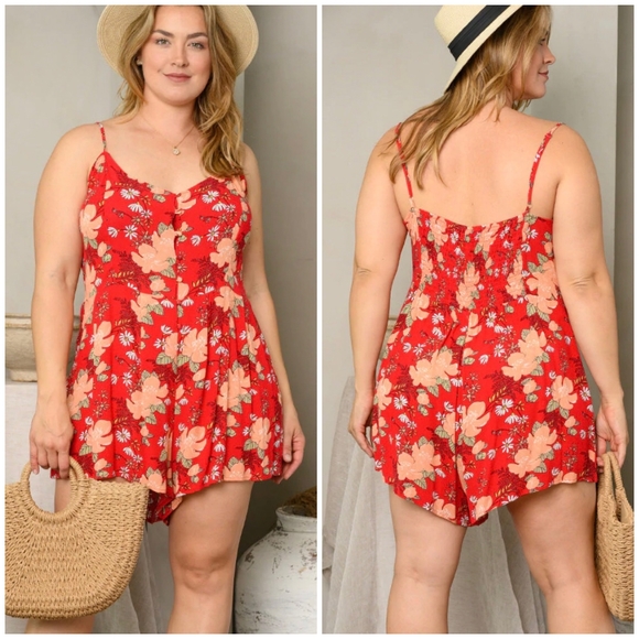 PLUS SIZE Boho Chic Red Spaghetti Straps Romper - Picture 4 of 6
